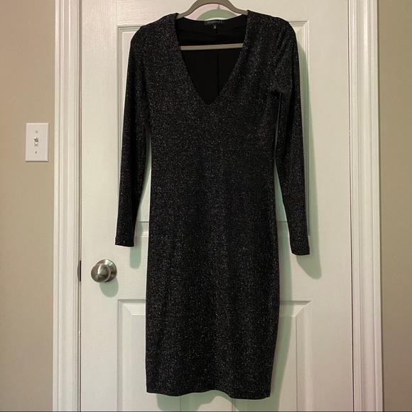 DYNAMITE | Deep V-Neck Metallic Bodycon Dress - Picture 2 of 4